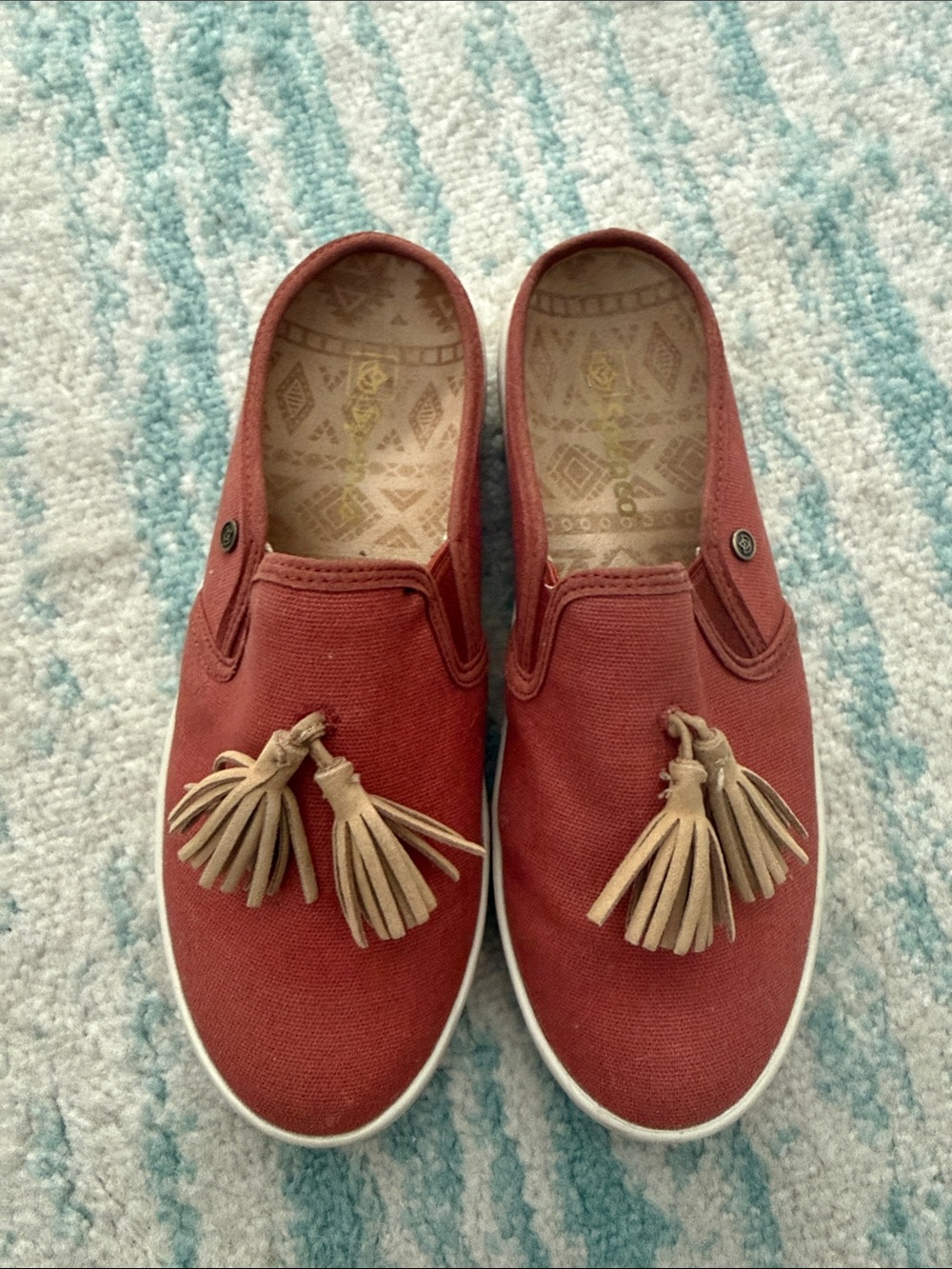 Women’s Red Canvas Slip-On Loafers with Tassels